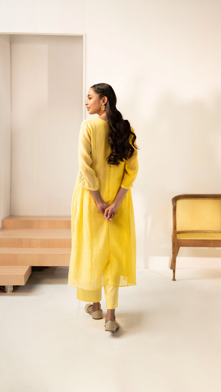 Zavi Mul Chanderi Tunic Set in Yellow