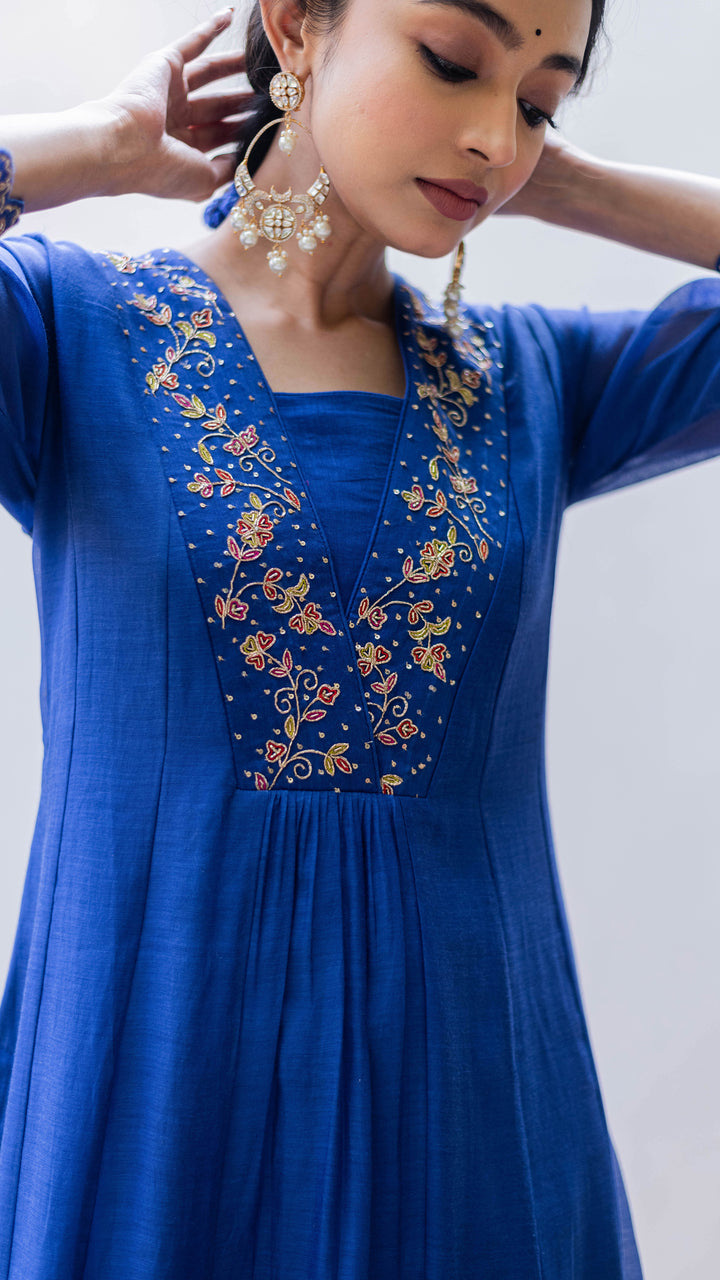 Leila A-line Kurta Set (Morpankhi)