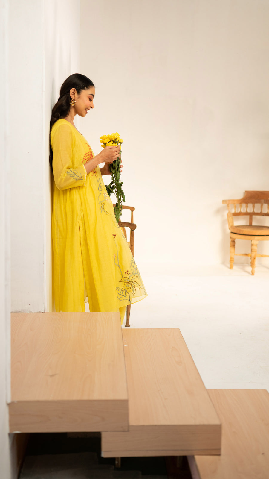 Zavi Mul Chanderi Tunic Set in Yellow