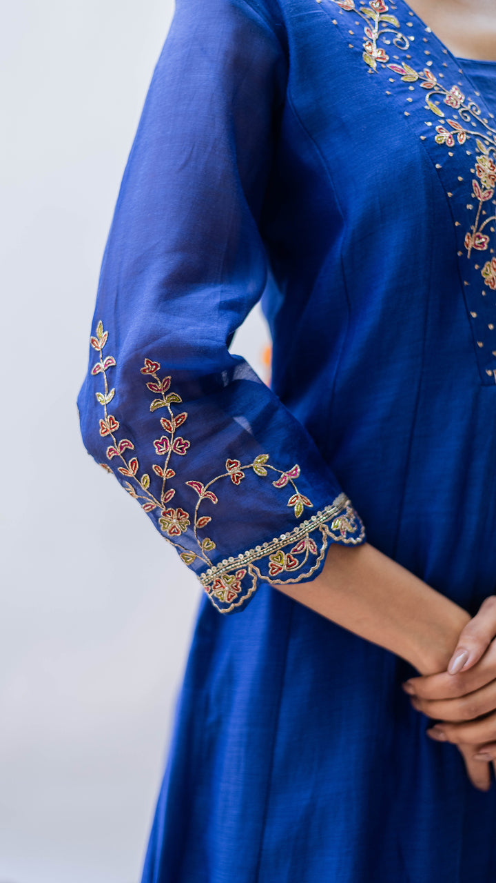 Leila A-line Kurta Set (Morpankhi)