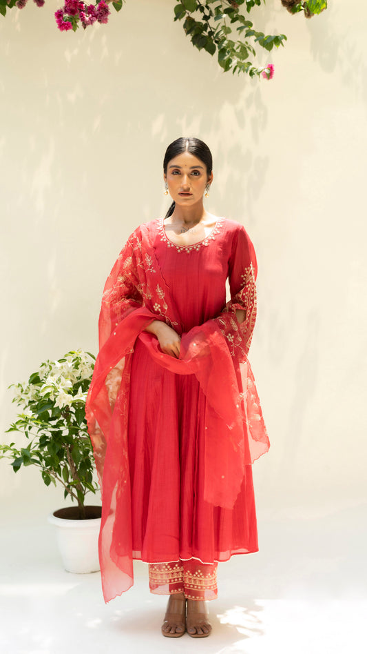 Dastak Anarkali Set (Berry Red)