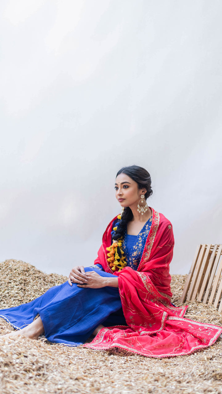 Leila A-line Kurta Set (Morpankhi)