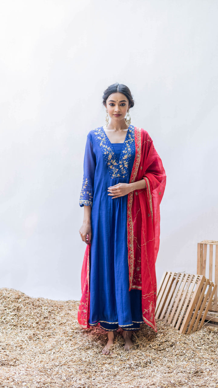 Leila A-line Kurta Set (Morpankhi)