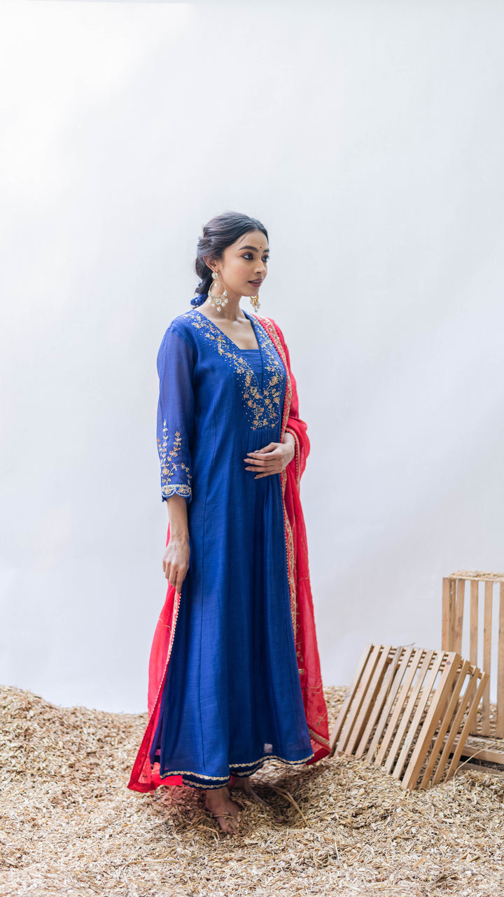 Leila A-line Kurta Set (Morpankhi)