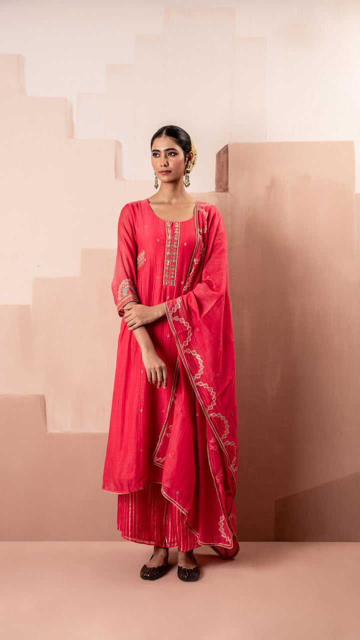 Chaand A-line Kurta Set (Pink)