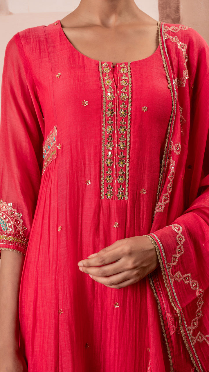 Chaand A-line Kurta Set (Pink)