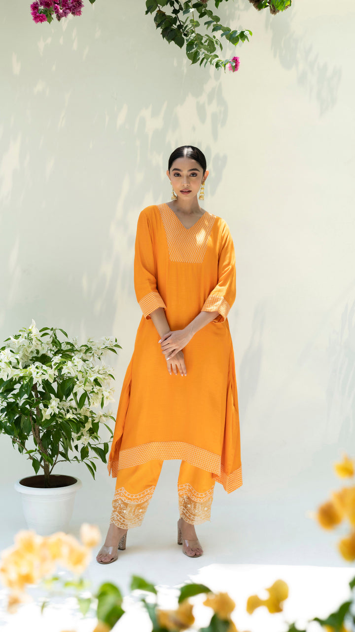 Seher Asymmetrical Kurta Set (Burnt Orange)