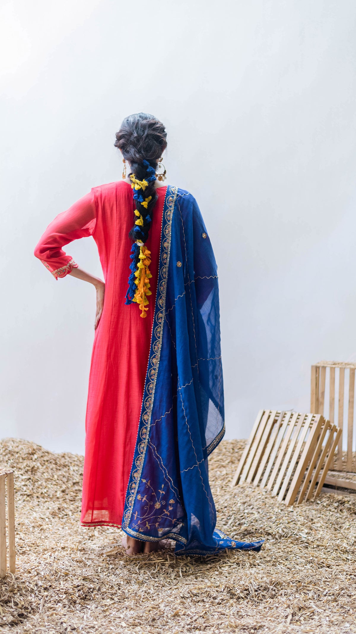 Leila Mul Chadneri A-line Kurta Set in Surkh