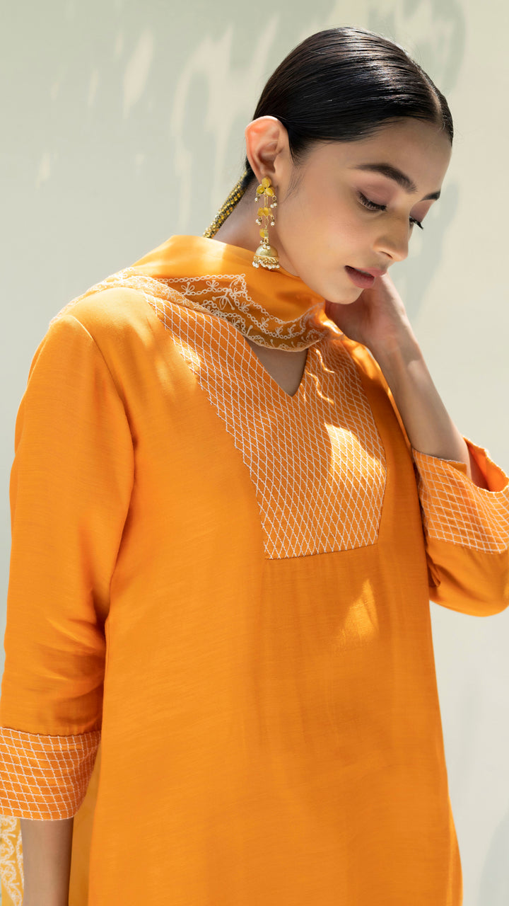 Seher Asymmetrical Kurta Set (Burnt Orange)