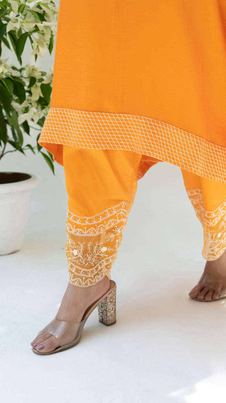 Seher Asymmetrical Kurta Set (Burnt Orange)