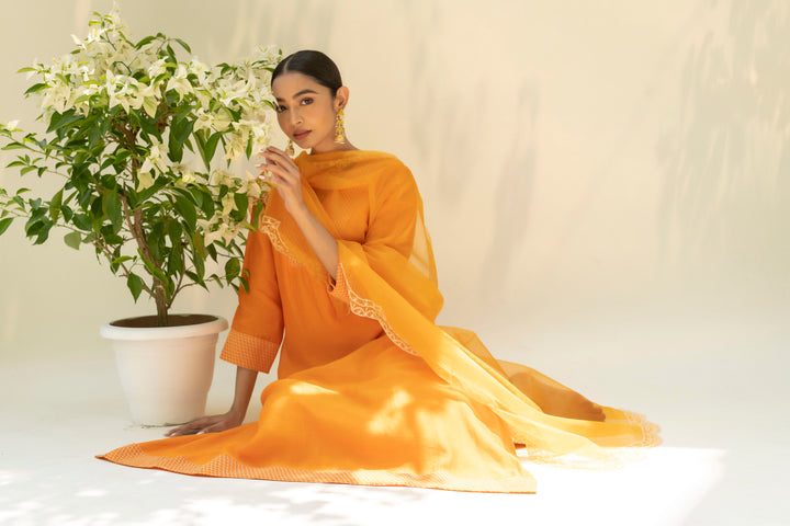 Seher Asymmetrical Kurta Set (Burnt Orange)