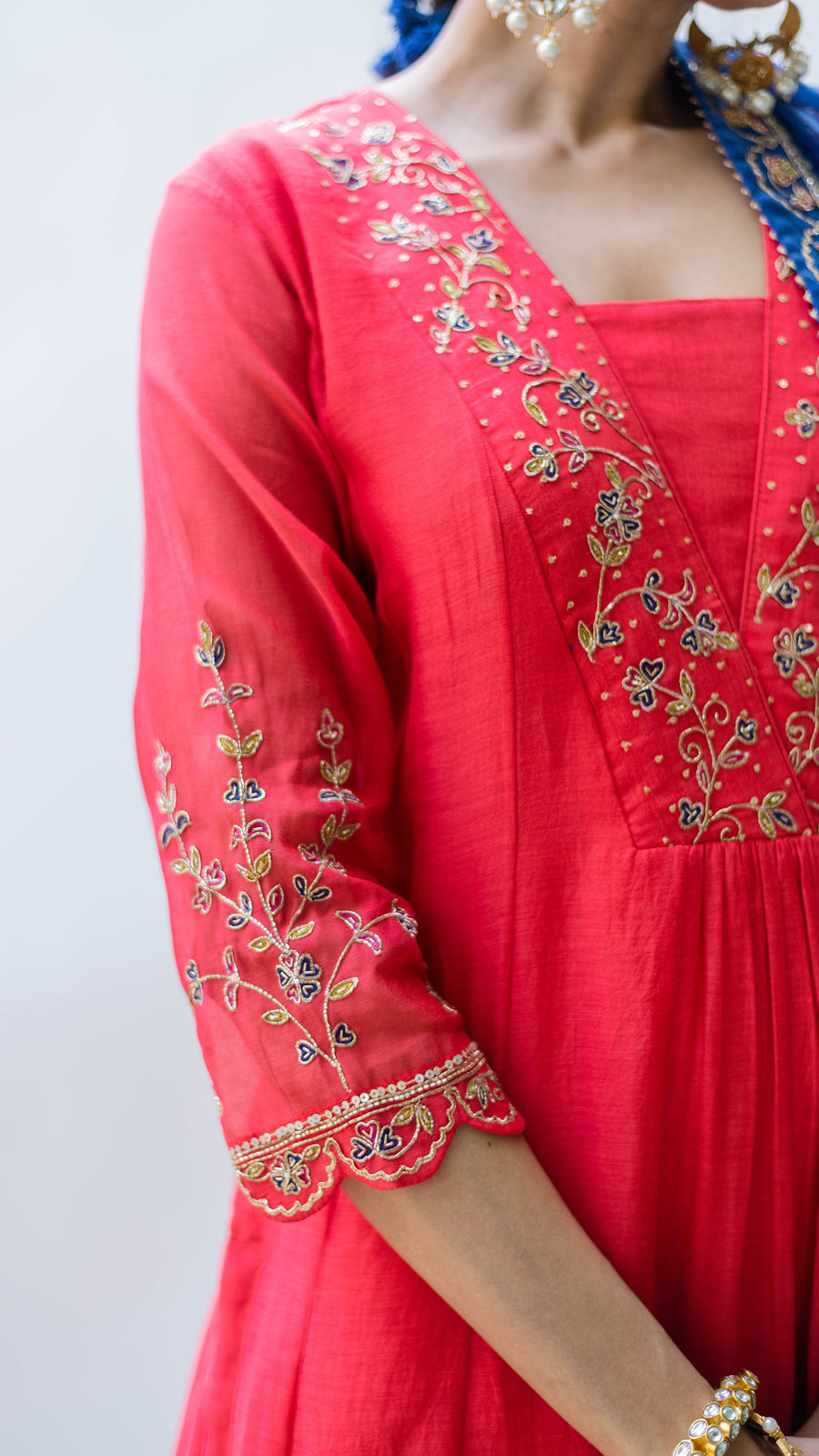 Leila Mul Chadneri A-line Kurta Set in Surkh