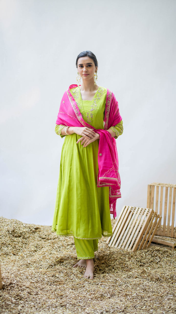 Leila A-line Kurta Set (Angoori)