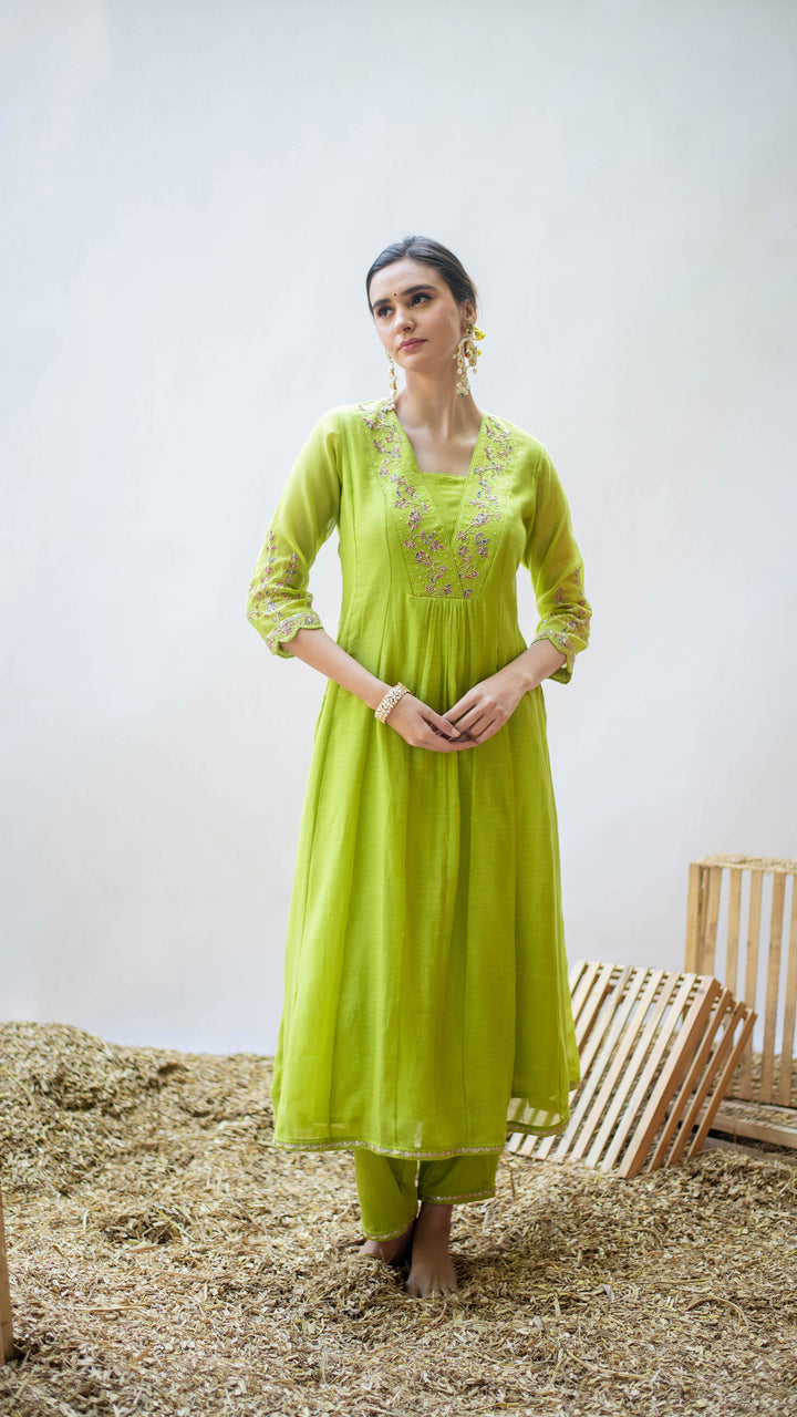 Leila A-line Kurta Set (Angoori)