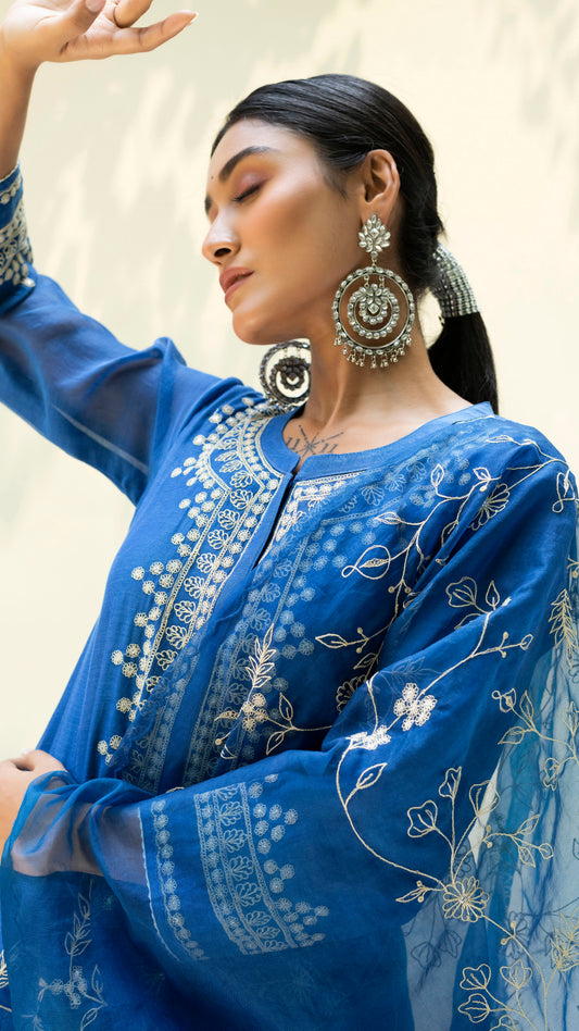 Dastak Kurta Set (Sapphire Blue)