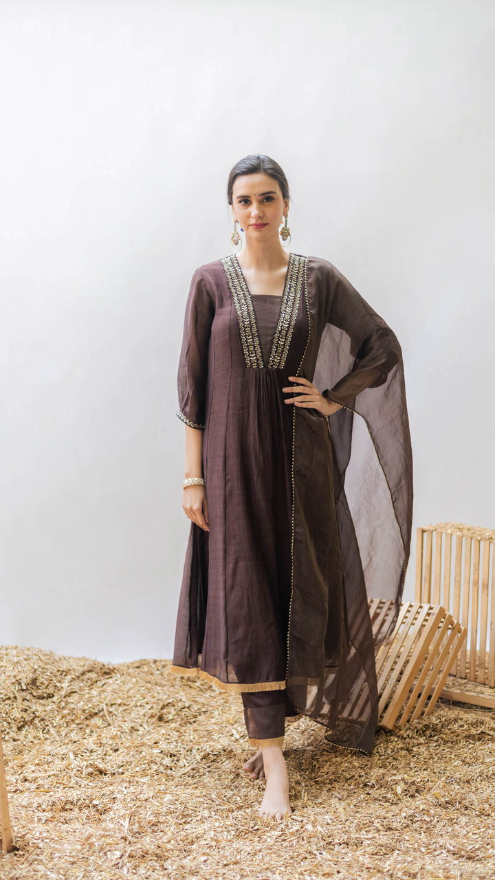 Yara A-line Kurta Set (Badami)