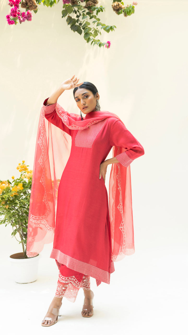 Seher Asymmetrical Kurta Set (Dusty Red)