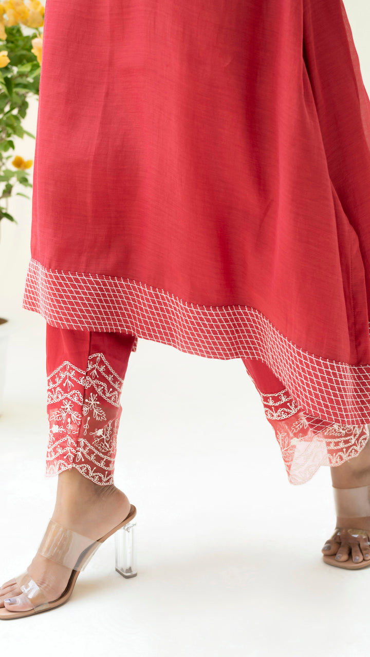 Seher Asymmetrical Kurta Set (Dusty Red)