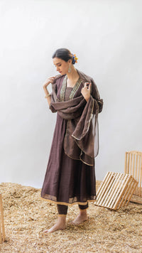 Yara Mul Chadneri A-line Kurta Set in Badami
