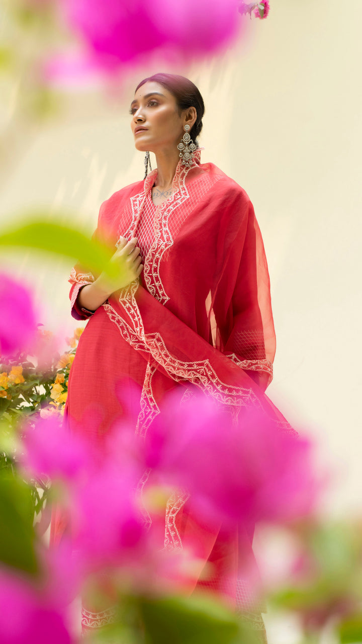 Seher Asymmetrical Kurta Set (Dusty Red)
