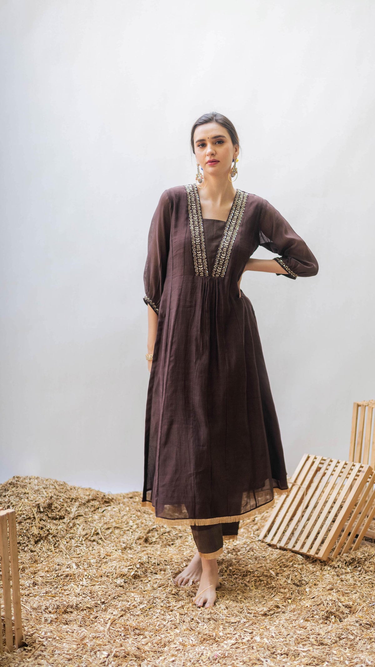 Yara A-line Kurta Set (Badami)