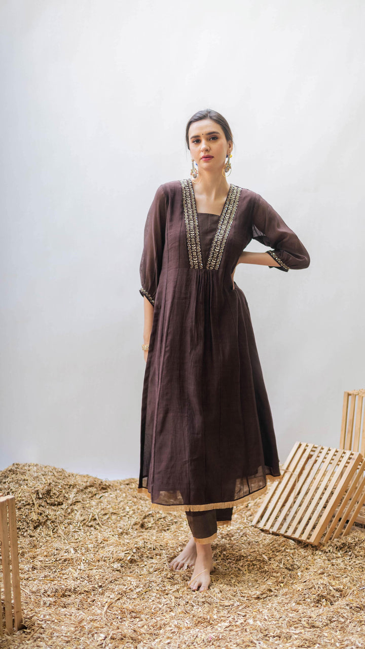 Yara A-line Kurta Set (Badami)