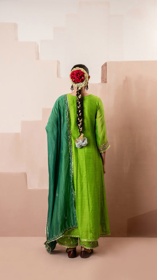 Sunehri A-Line Anarkali Set (Green)