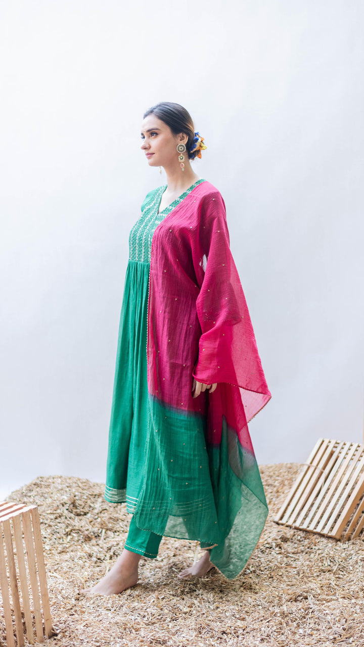 Aqsa A-line Kurta Set (Panna)