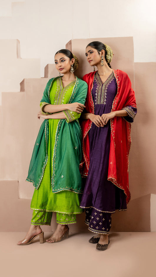 Sunehri A-Line Anarkali Set (Purple)