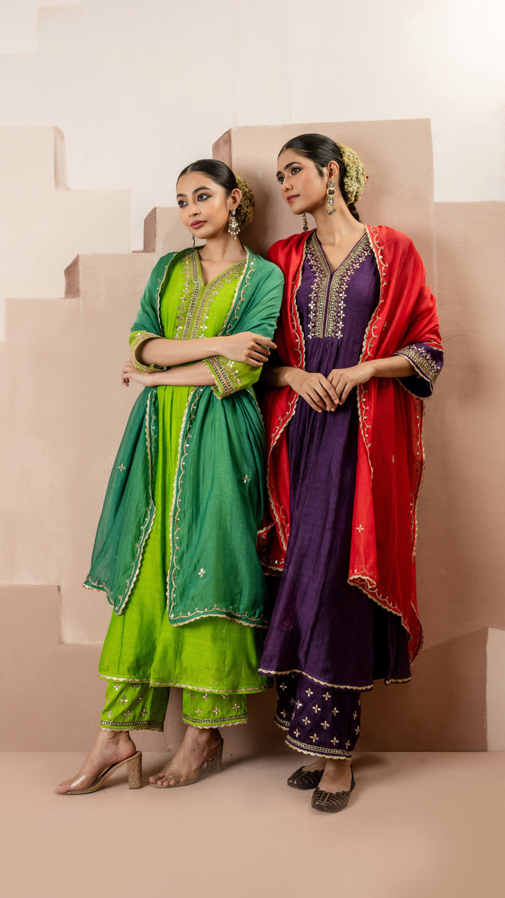 Sunehri A-Line Anarkali Set (Purple)