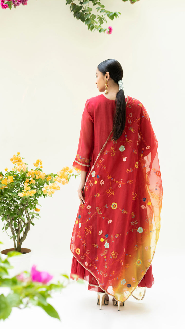 Soch Side-gather Anarkali Set (Berry Red)