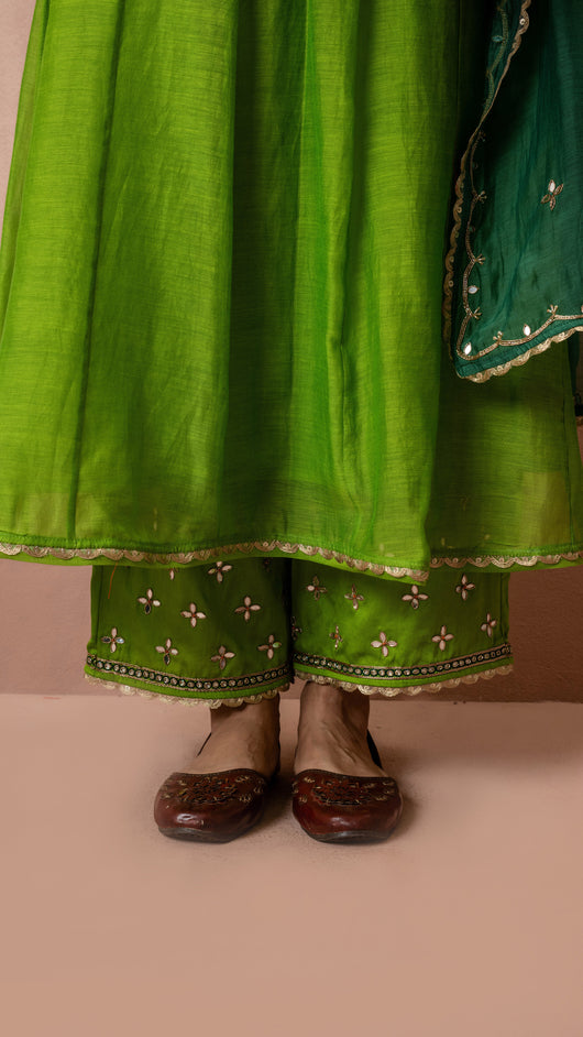 Sunehri A-Line Anarkali Set (Green)