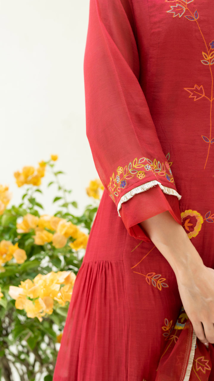Soch Side-gather Anarkali Set (Berry Red)