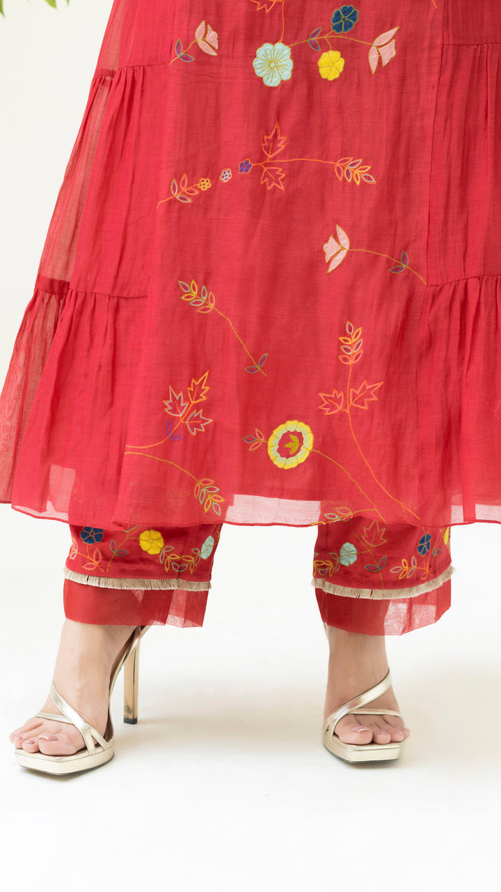 Soch Side-gather Anarkali Set (Berry Red)