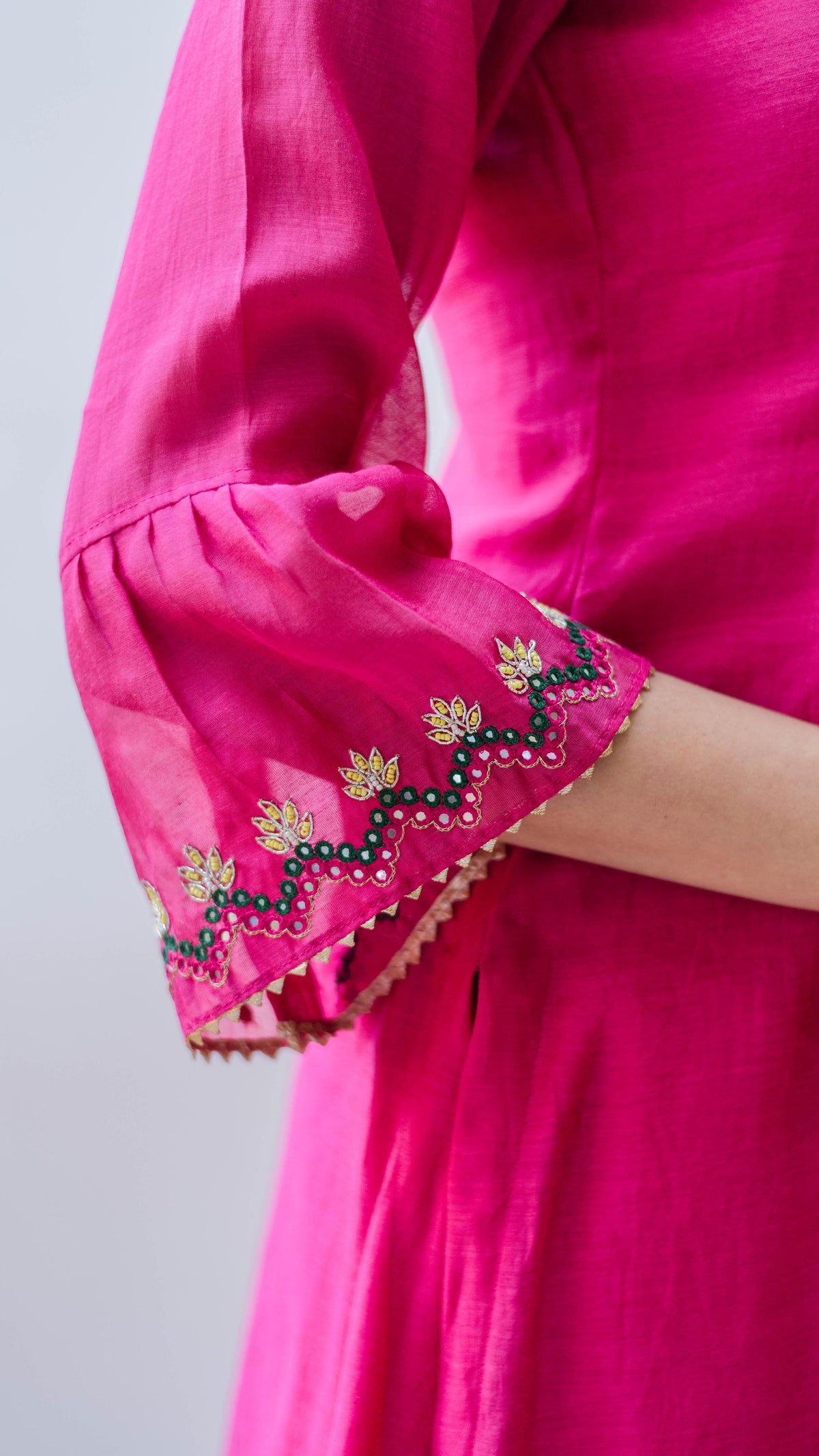 Aqsa Mul Chanderi A-line Kurta Set in Rani