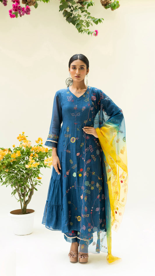 Soch Side-gather Anarkali Set (Navy)