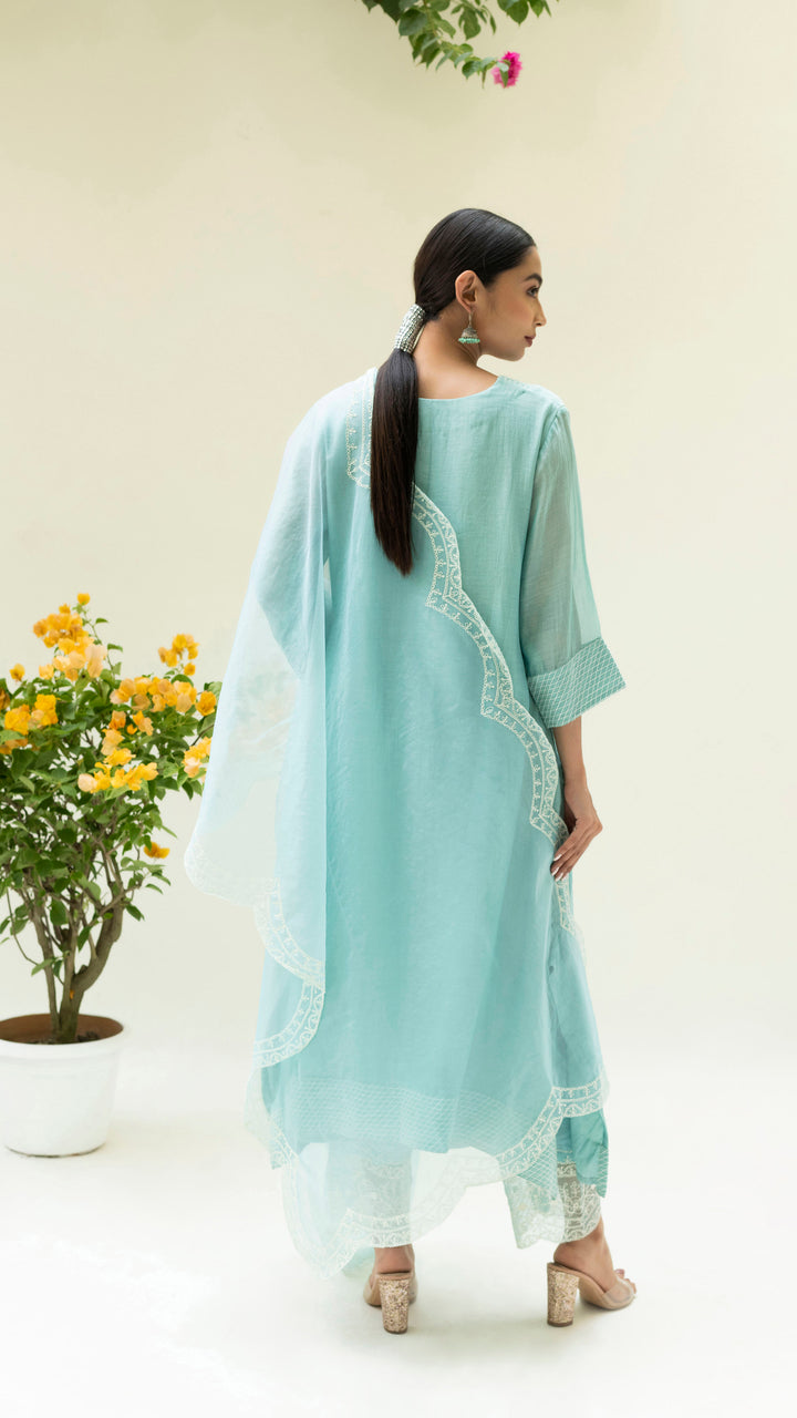 Seher Asymmetrical Kurta Set (Iceberg Blue)