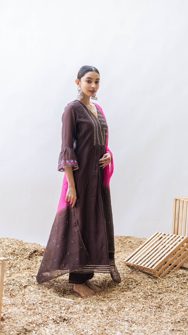Aqsa Aline Kurta Set (Badami)