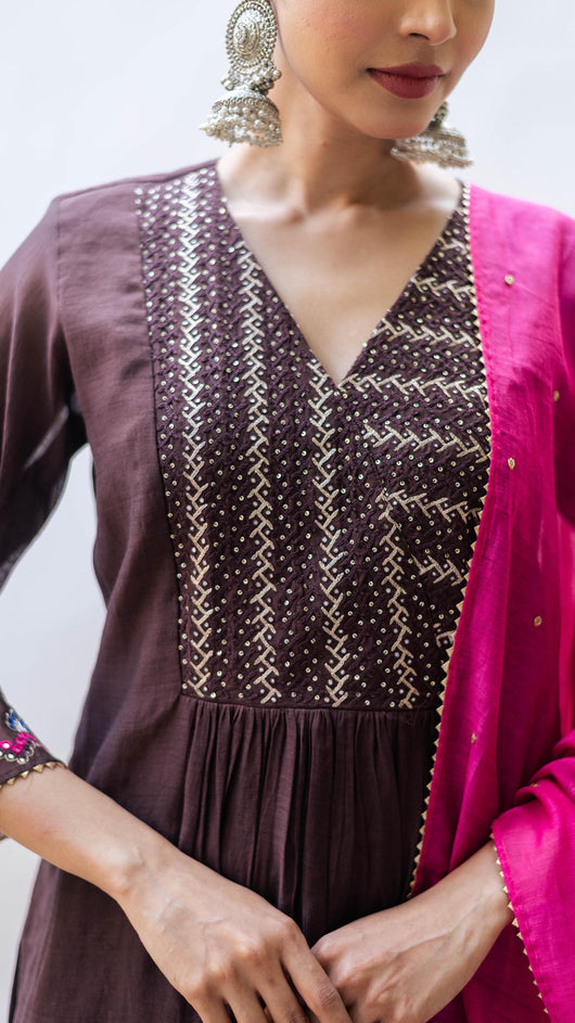 Aqsa Aline Kurta Set (Badami)