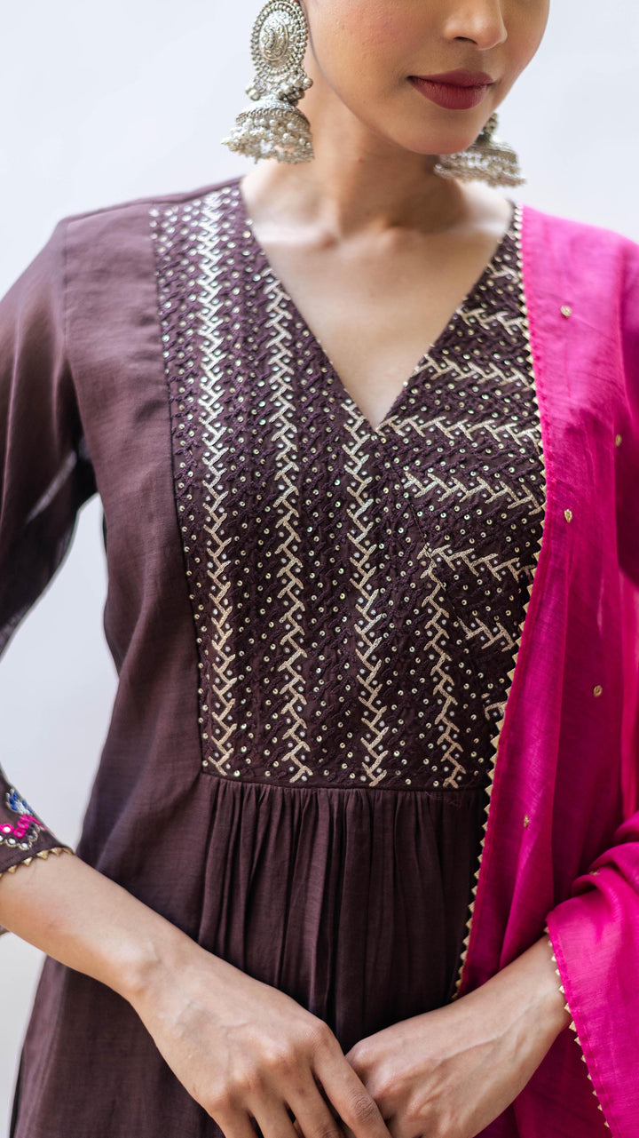 Aqsa Aline Kurta Set (Badami)