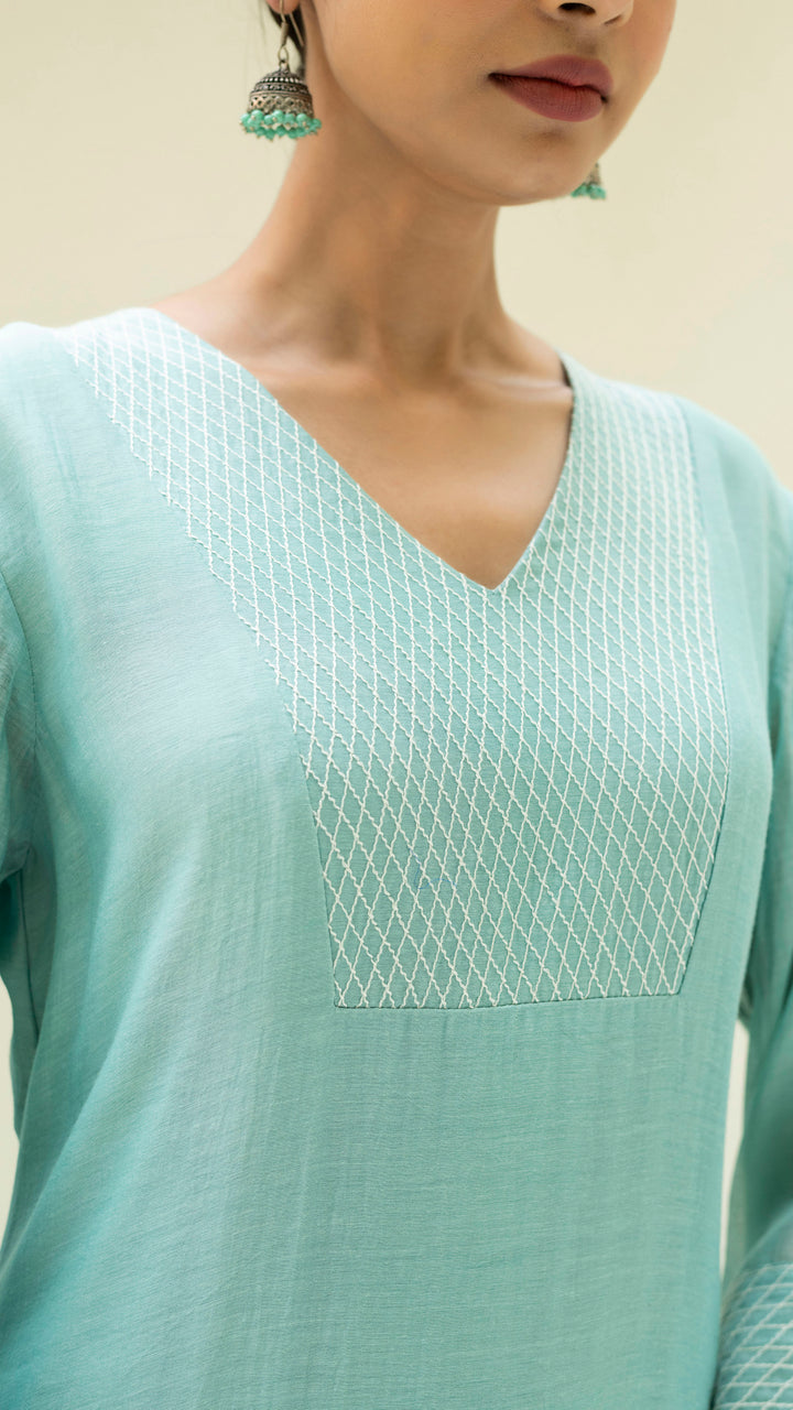 Seher Asymmetrical Kurta Set (Iceberg Blue)