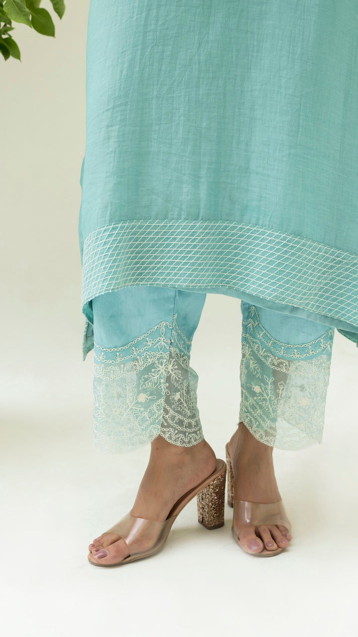 Seher Asymmetrical Kurta Set (Iceberg Blue)