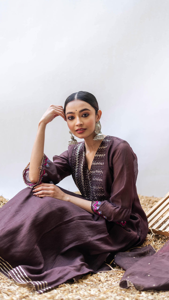 Aqsa Aline Kurta Set (Badami)