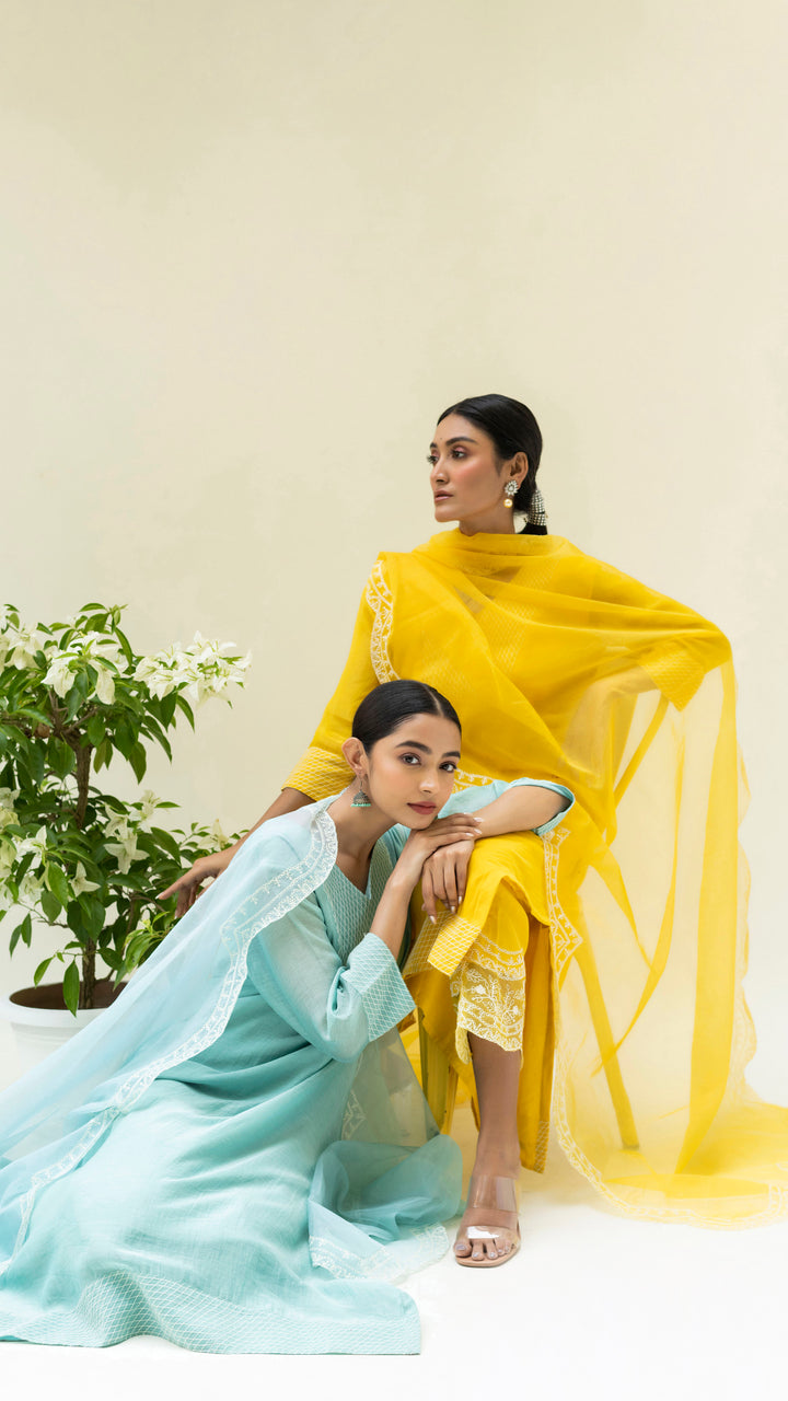 Seher Asymmetrical Kurta Set (Sunshine Yellow)