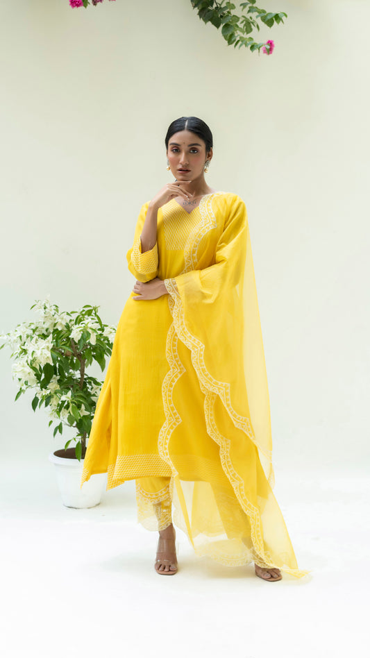 Seher Asymmetrical Kurta Set (Sunshine Yellow)