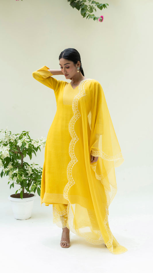 Seher Asymmetrical Kurta Set (Sunshine Yellow)