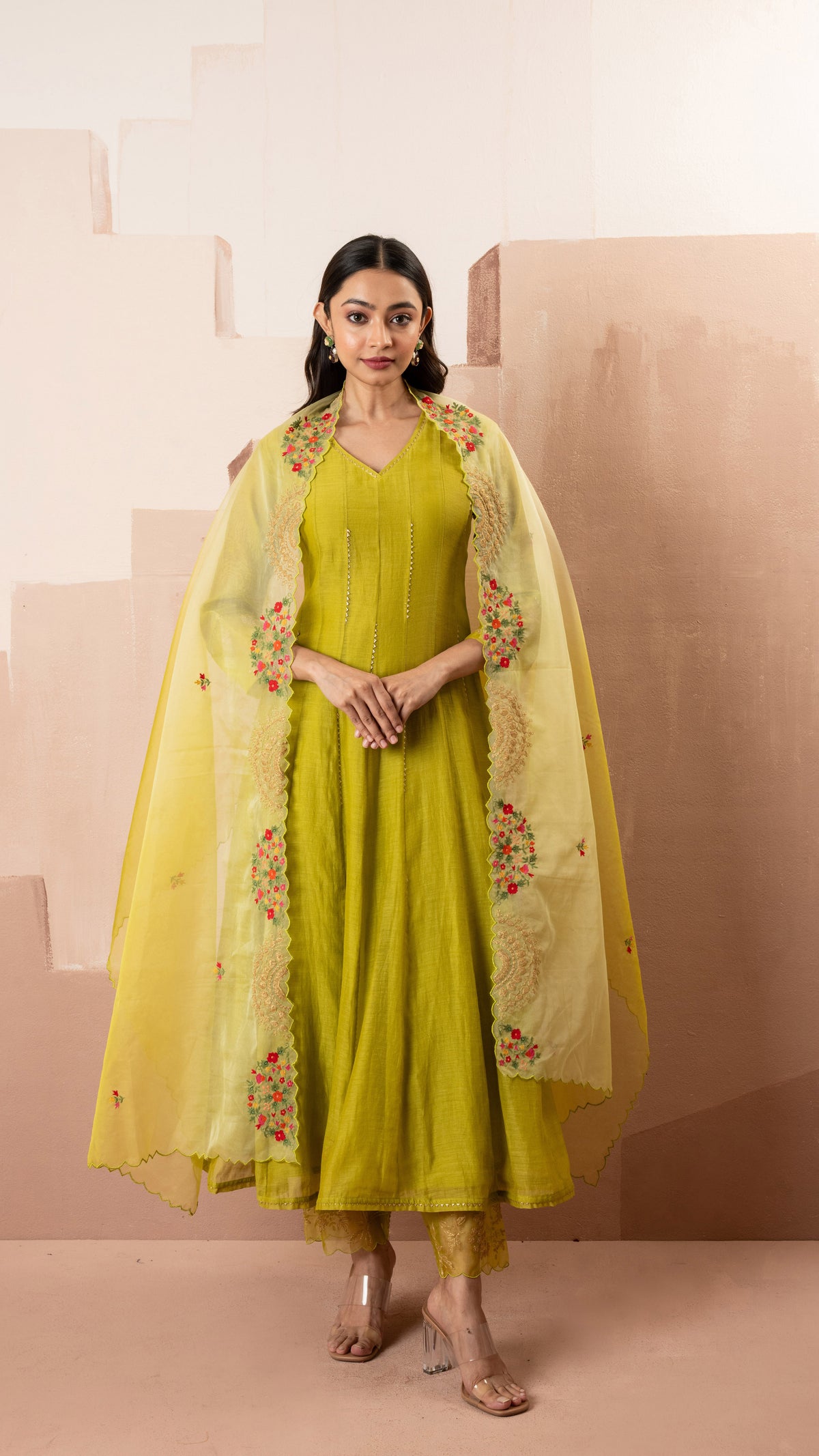 Ruhani Anarkali Set (Yellow Green)