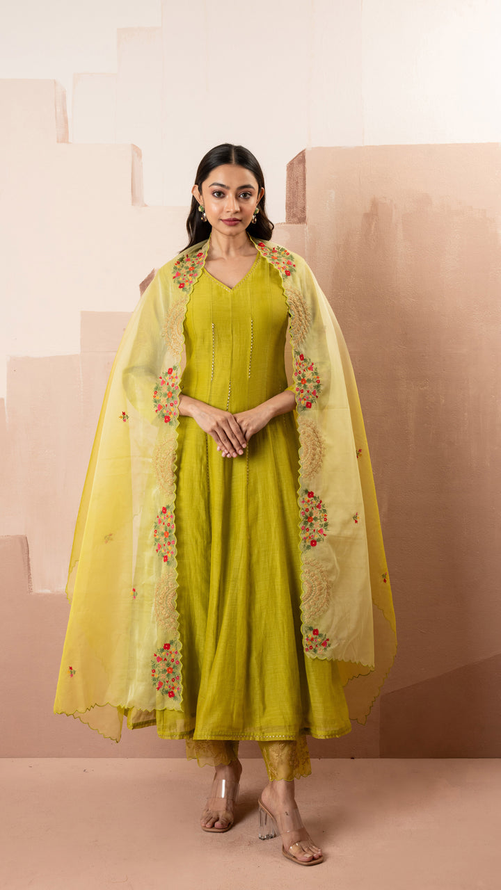 Ruhani Anarkali Set (Yellow Green)