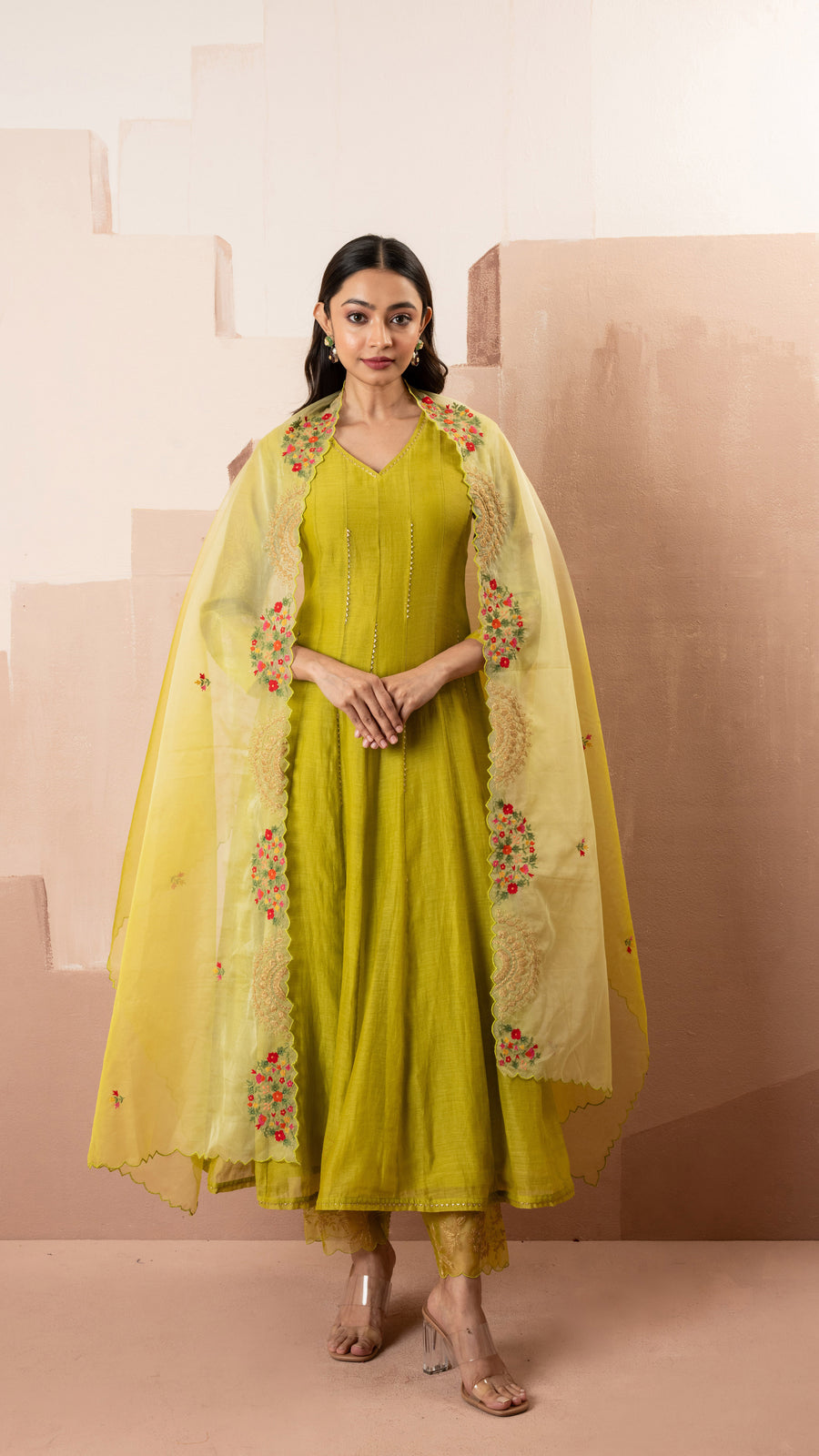 Ruhani Anarkali Set (Yellow Green)