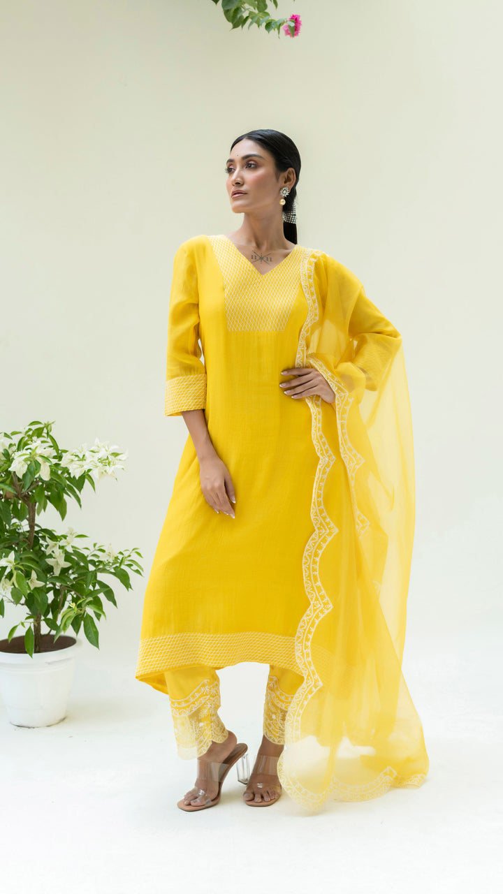 Seher Asymmetrical Kurta Set (Sunshine Yellow)